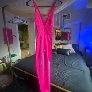 Hot pink Fenty jumpsuit corset workout unitard
